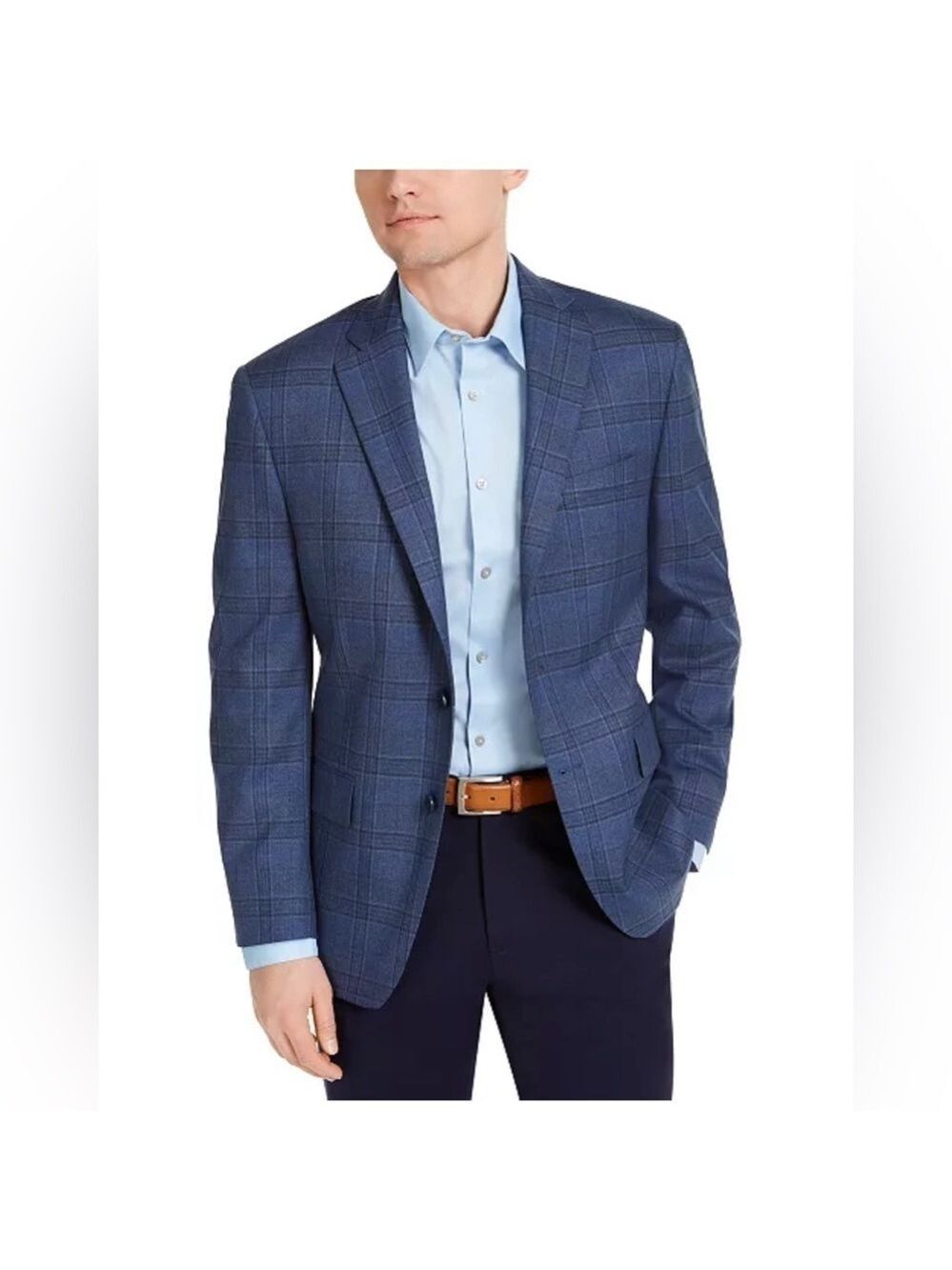 Michael Kors Men's Classic-Fit Blue Plaid Sport Coat Blazer Suit Jacket 40 Reg